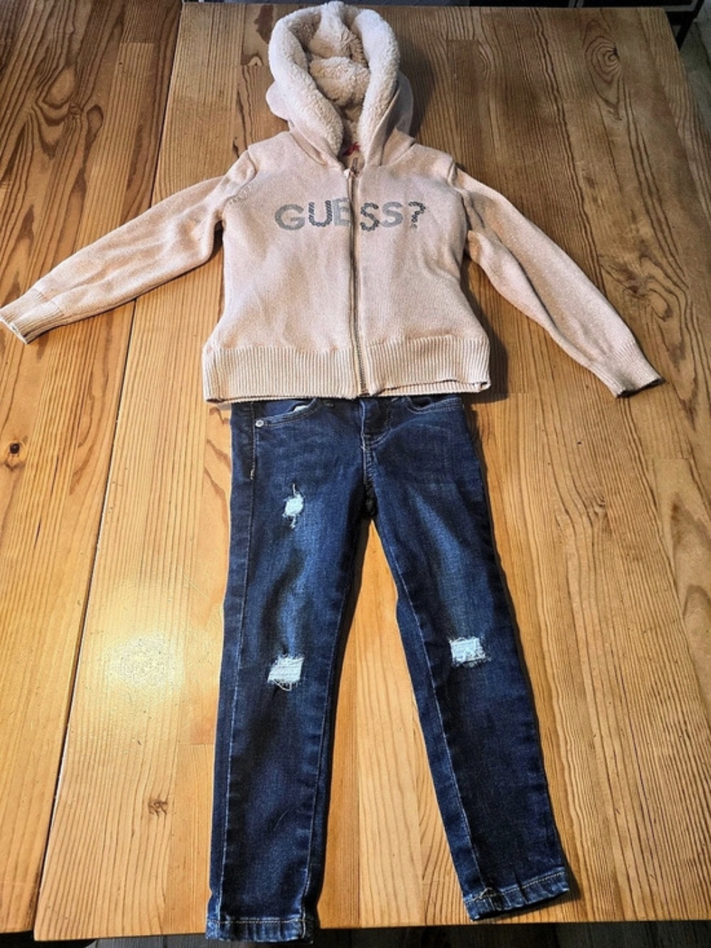 GUESS Girls Hooded Jacket 4 & Distressed Jeans Set Size 3T